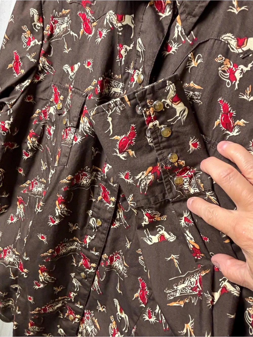 Roper XL Stretch Western Snap Shirt Rodeo Cowboy Horse Print 100% Cotton - Picture 5 of 11